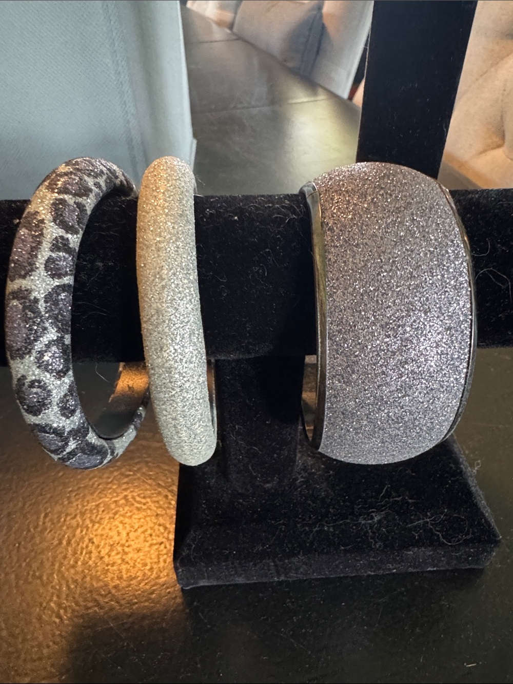 Glitter Dome Bangle Bracelets – Silver and Purple Sparkle